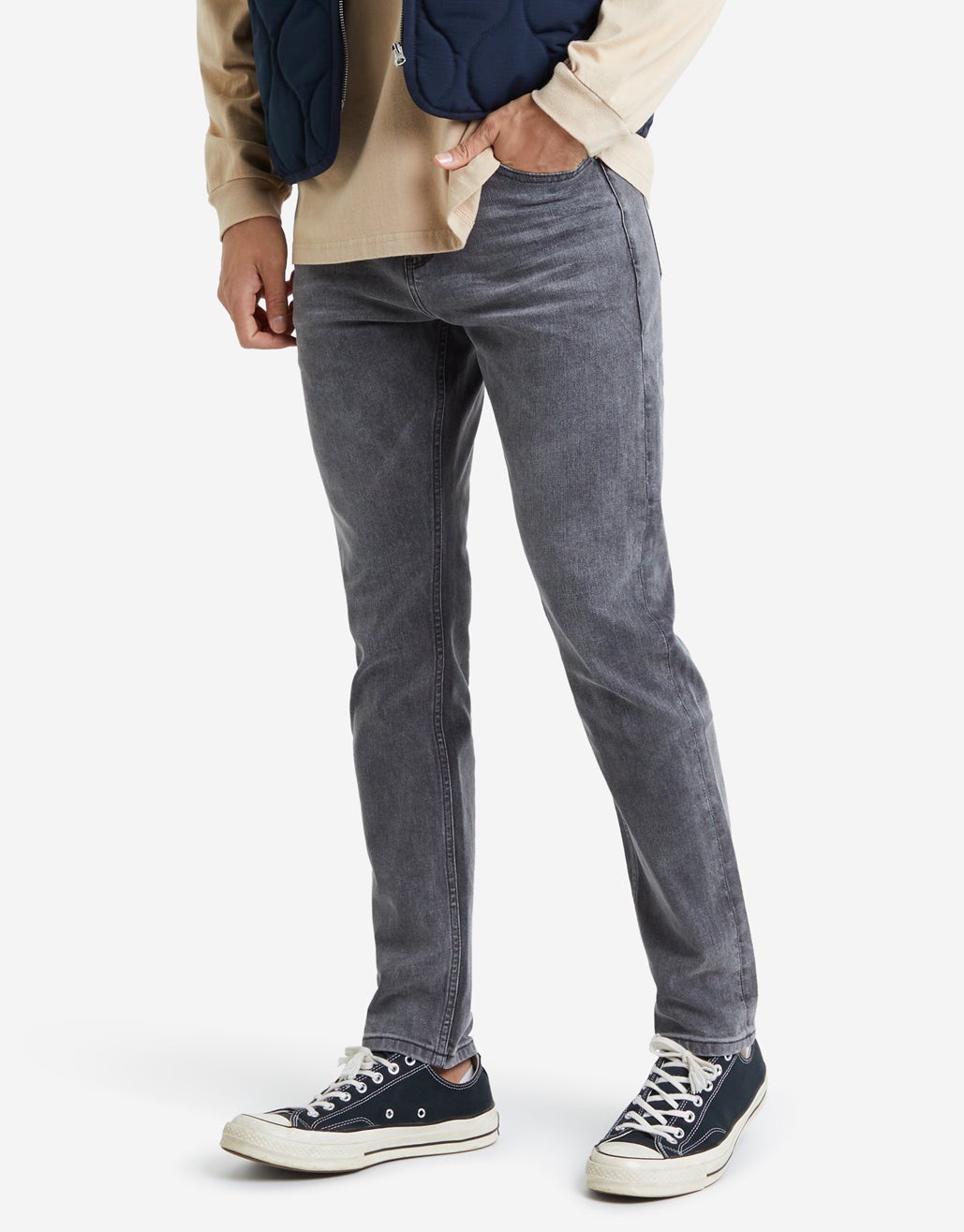 mens grey tapered jeans