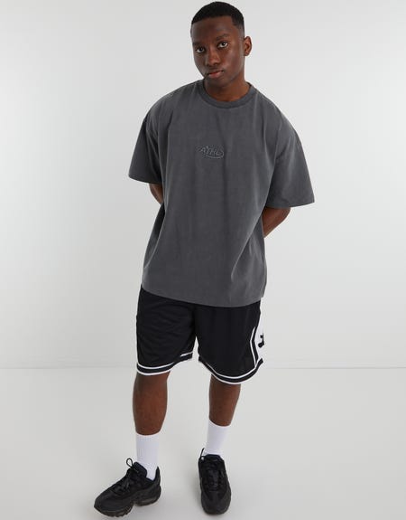 Drop Shoulder Relaxed Box Fit T Shirt in Washed Black