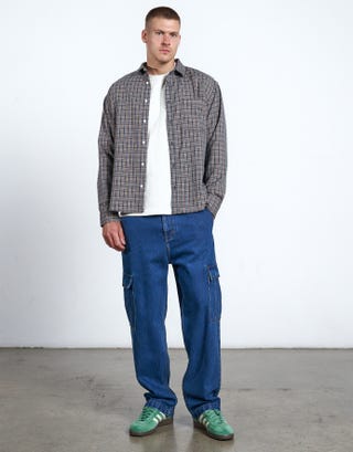 Baggy Fit Cargo Jeans in Ice Blue