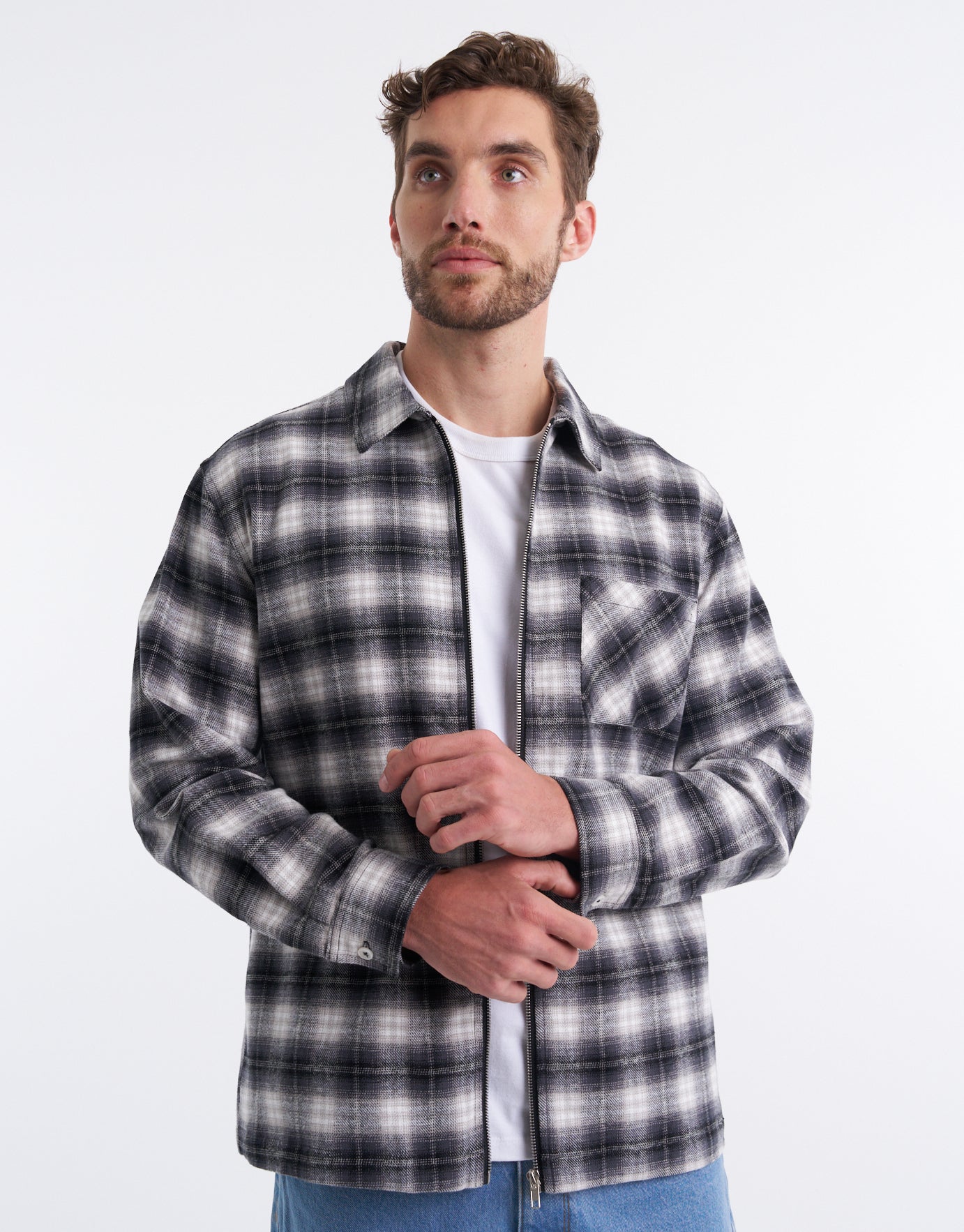 Check Zip Long Sleeve Shirt