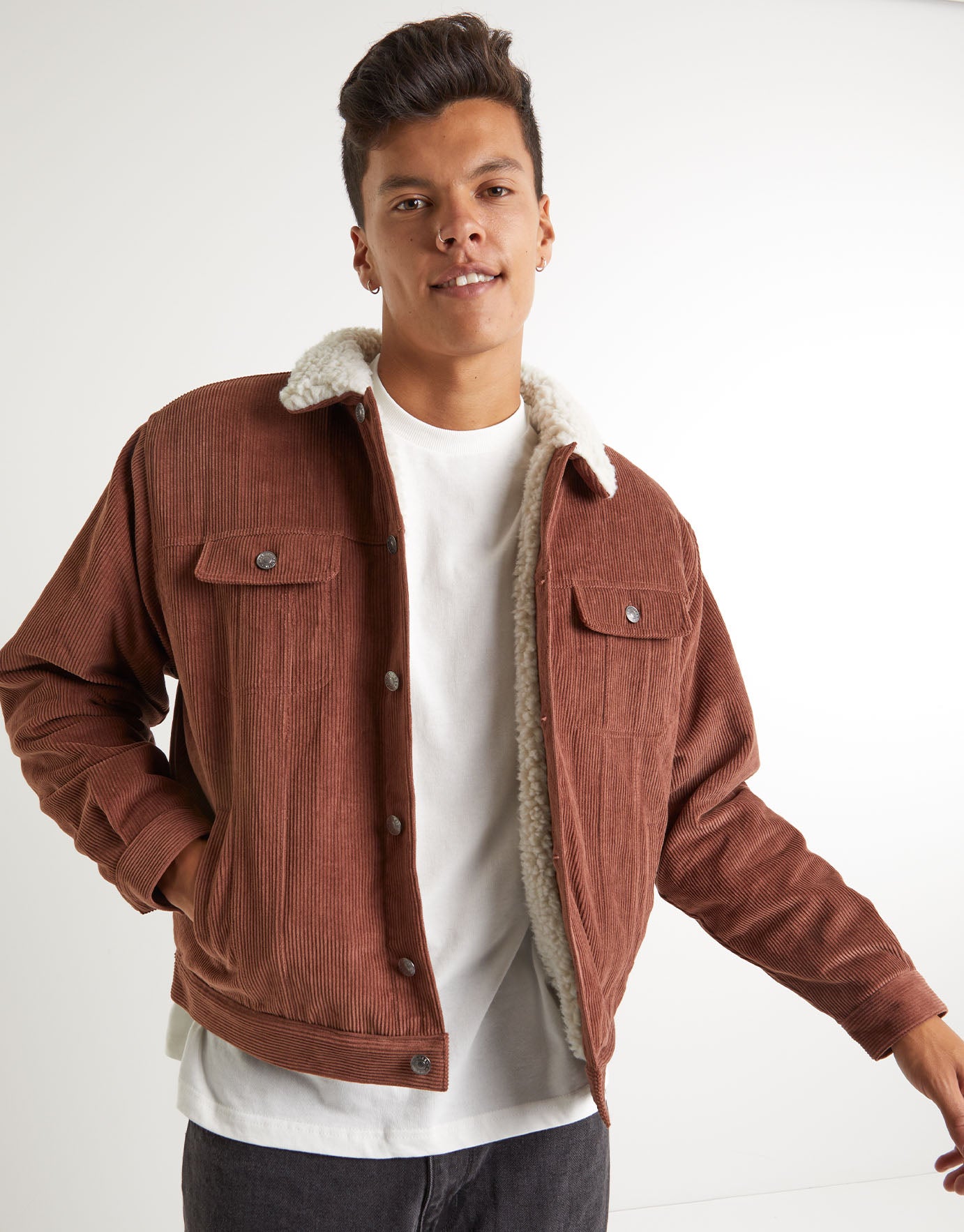 brown trucker jacket with fur