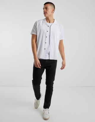 Short Sleeve Boxy Revere Crinkle Shirt