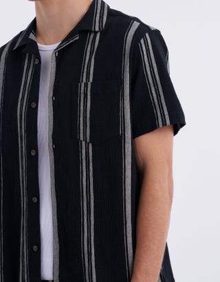 Black Lawton Textured Crinkle Shirt, Men's Tops