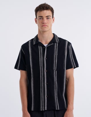 Black Lawton Textured Crinkle Shirt, Men's Tops