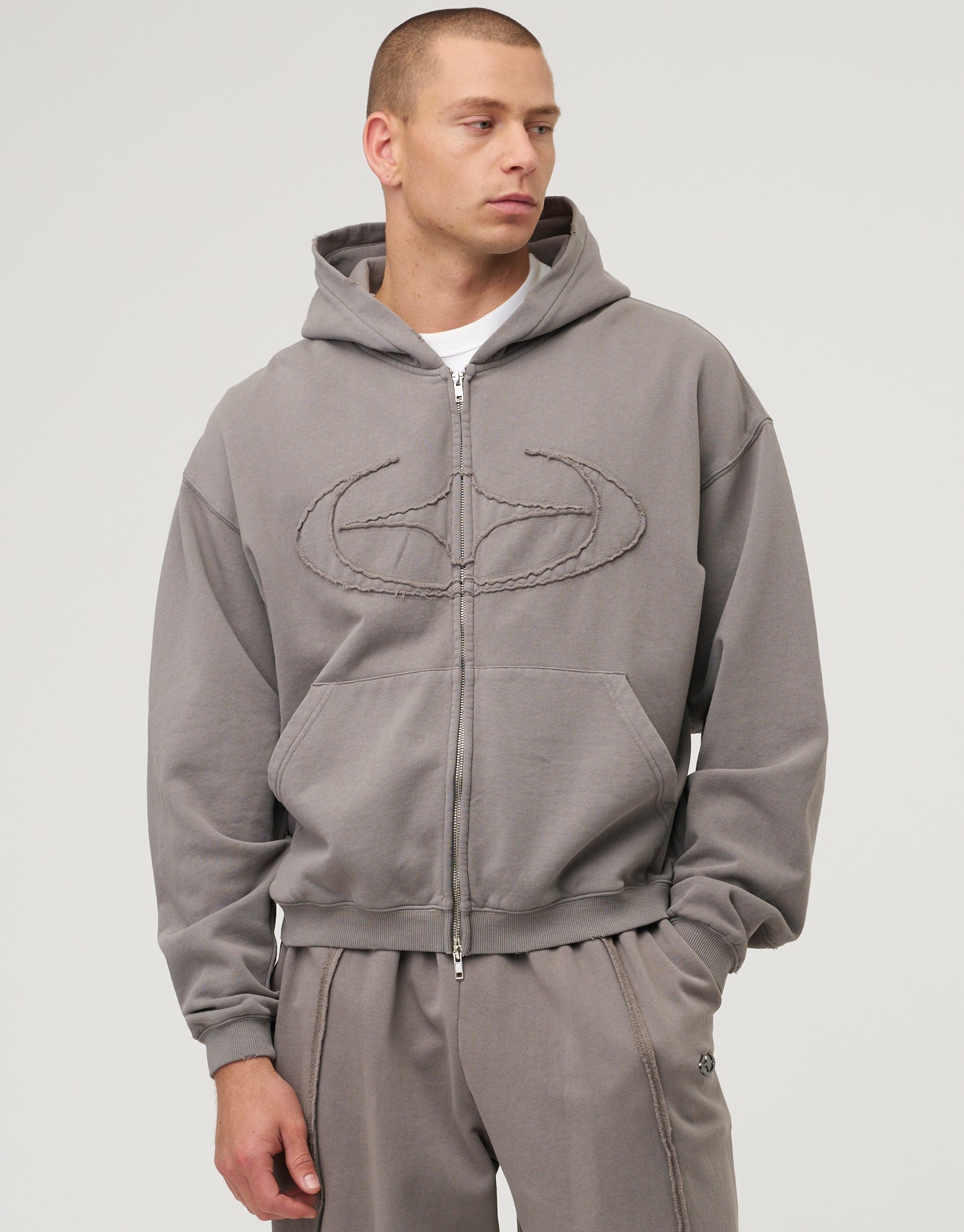 Cyber Grunge Oversized Zip Up Hoodie in Grey | Hallensteins NZ