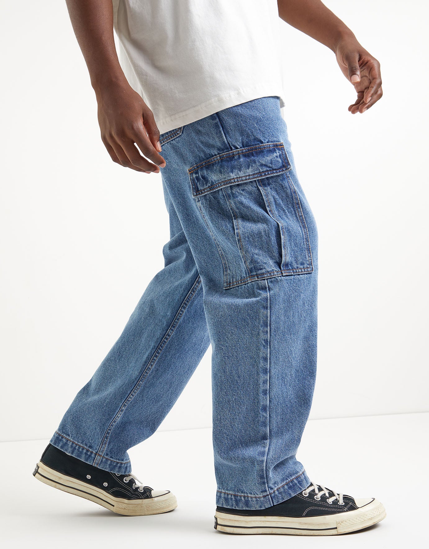 Plain Regular Fit Mens Denim Cargo Jeans Waist Size 28 to 36