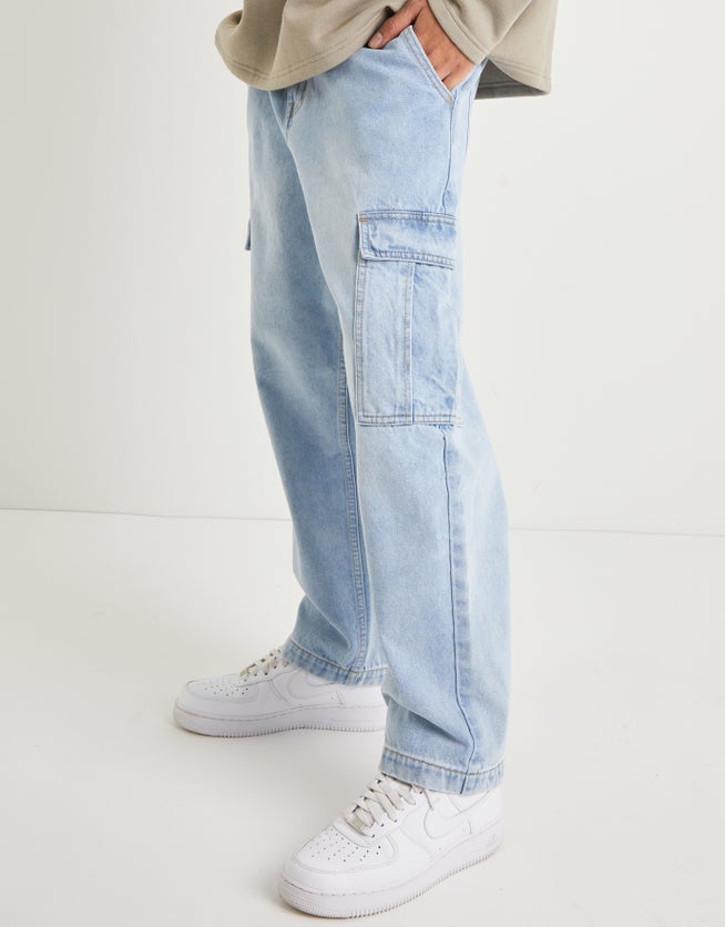 Baggy Fit Cargo Jeans in Ice Blue | Hallensteins AU