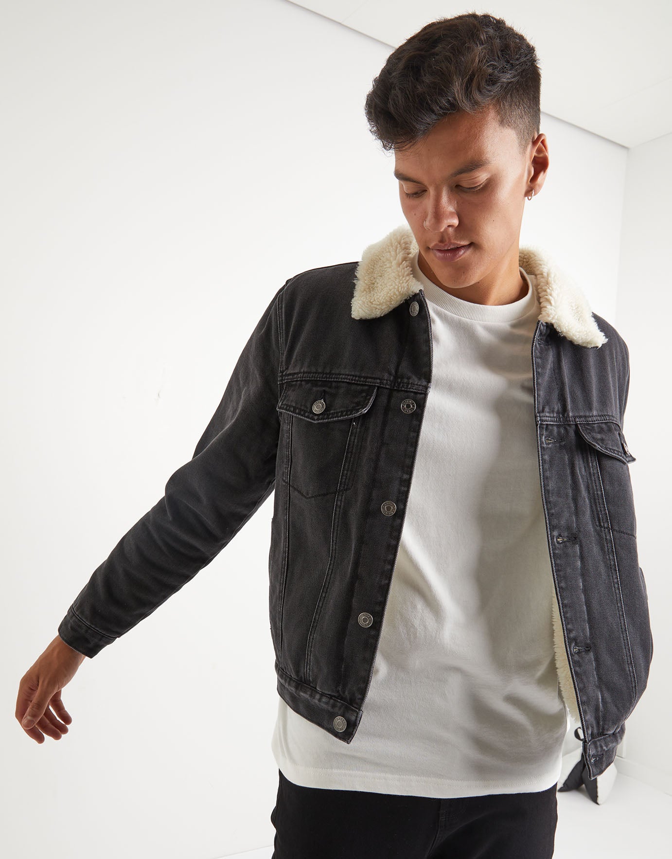 dark wash sherpa jacket