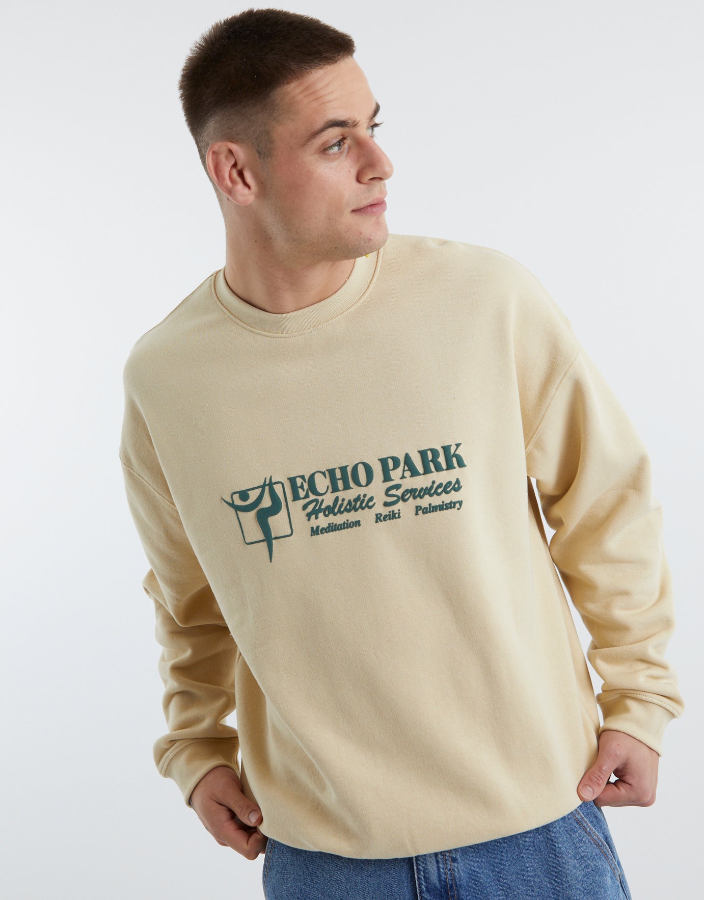 Echo Park Wellness Crew Neck Sweat in Off White