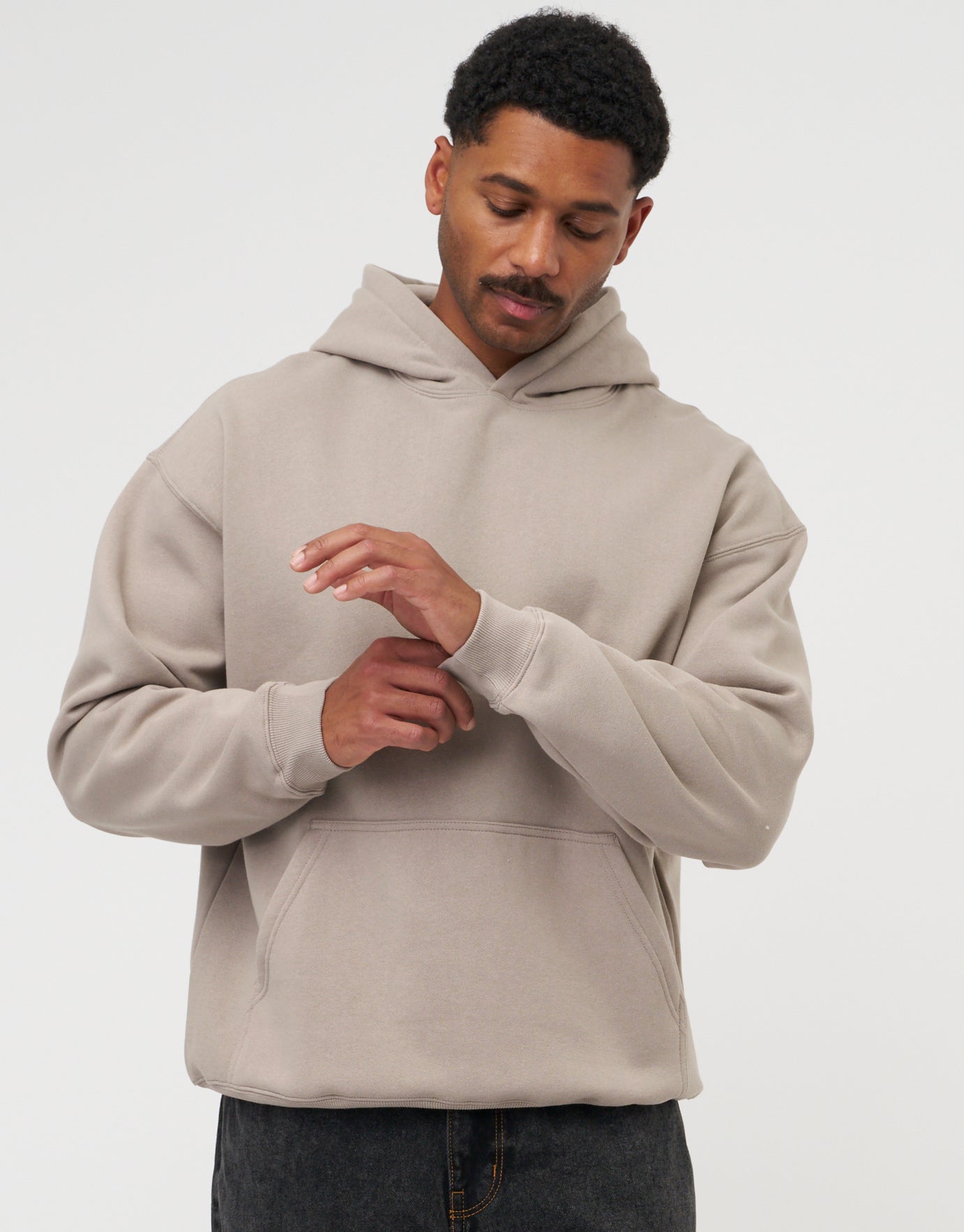 Essential Kanga Pocket Oversized Hoodie in Dark Ecru