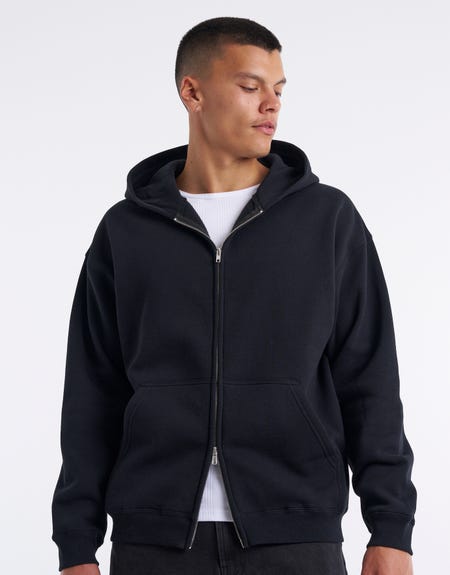 Essential Oversized Zip Through Hoodie in Black