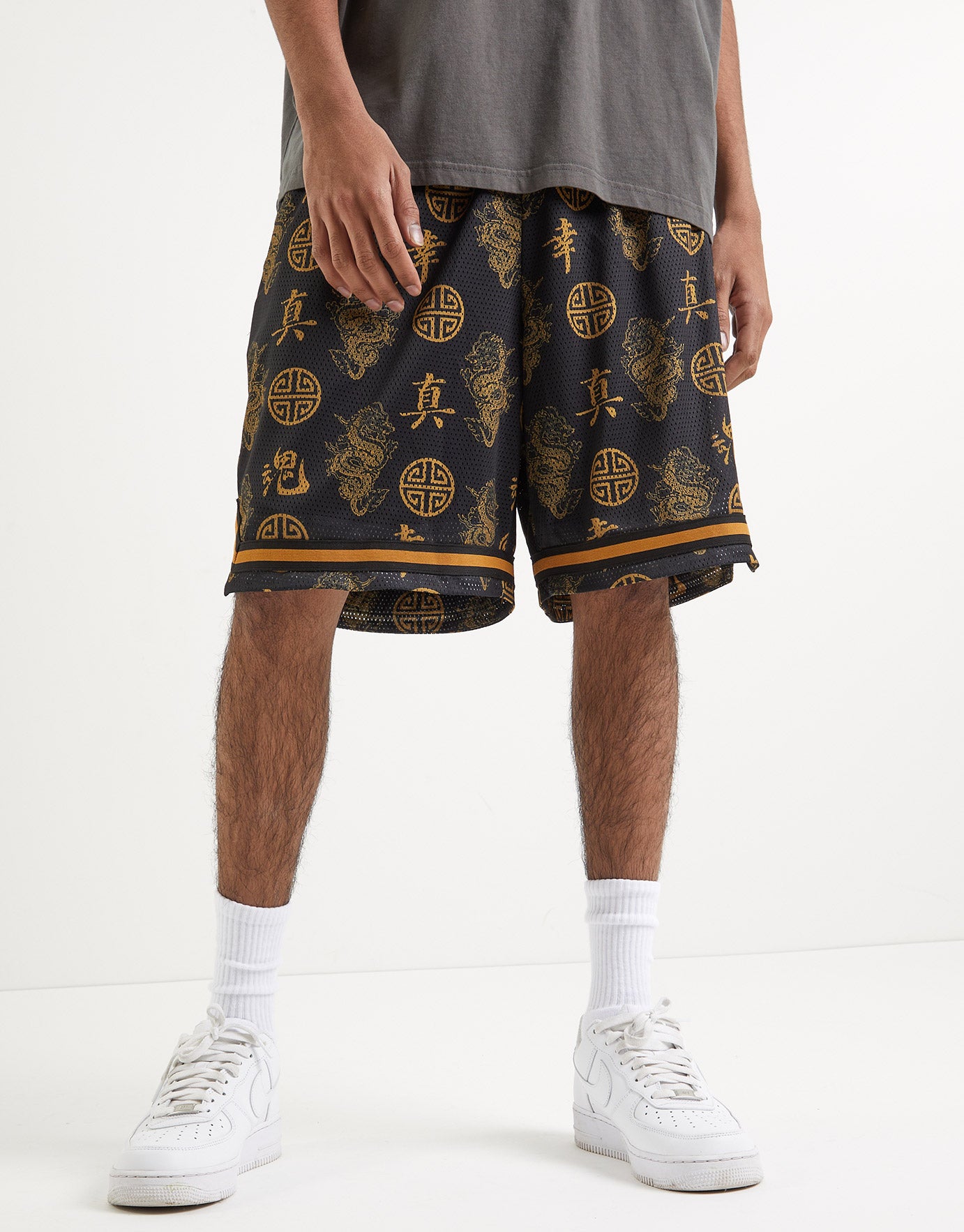 black gold basketball shorts