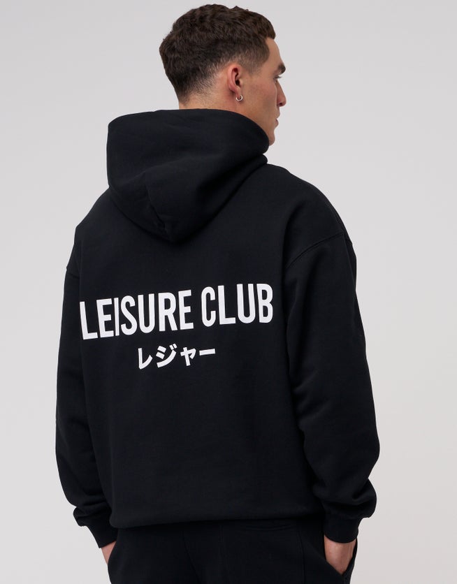 Leisure Club Print Oversized Hoodie in Black | Hallensteins US