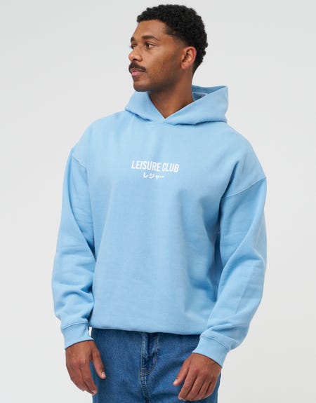 Leisure Club Print Oversized Hoodie in Powder Blue