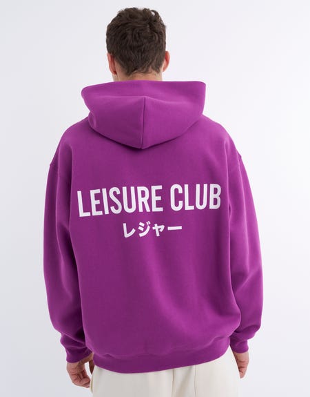 Leisure Club Print Oversized Hoodie in Purple