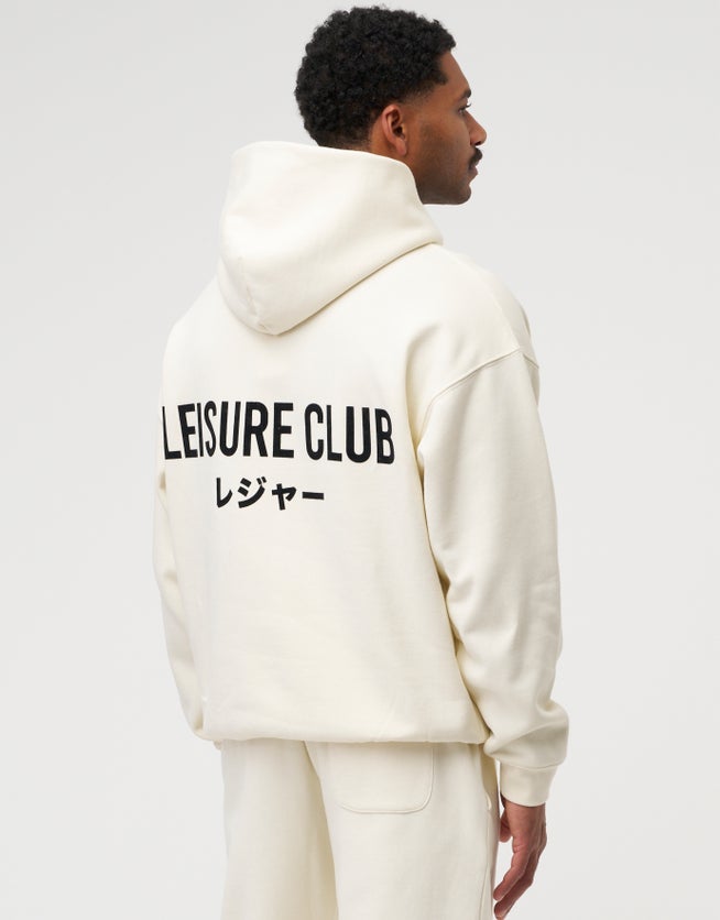 Leisure Club Print Oversized Hoodie in White | Hallensteins US