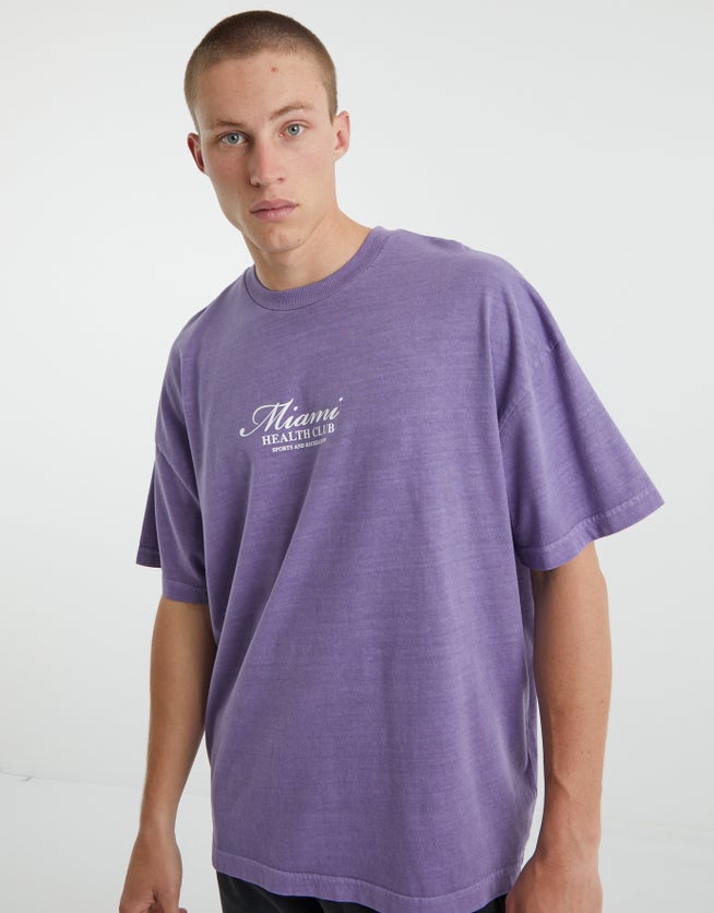 Miami Health Club Box Fit T Shirt in Purple | Hallensteins US