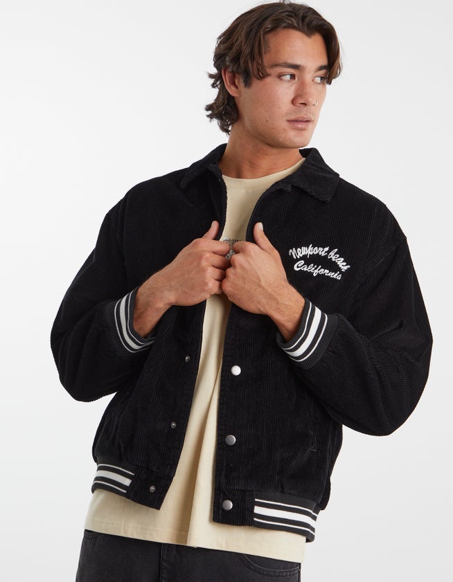 Newport Cord Varsity Jacket in Black | Hallensteins US