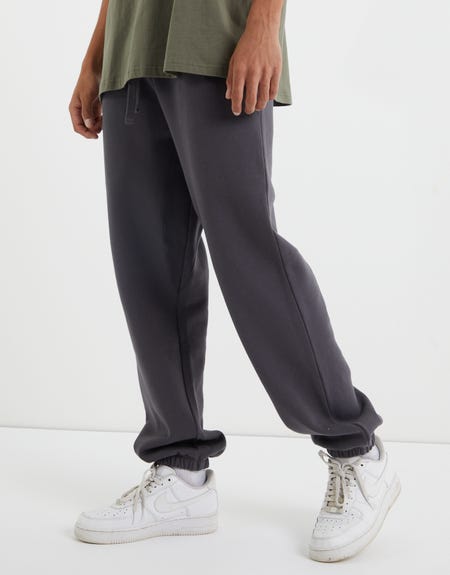 Organic Cotton Track Pants with Elastic Waist in Charcoal