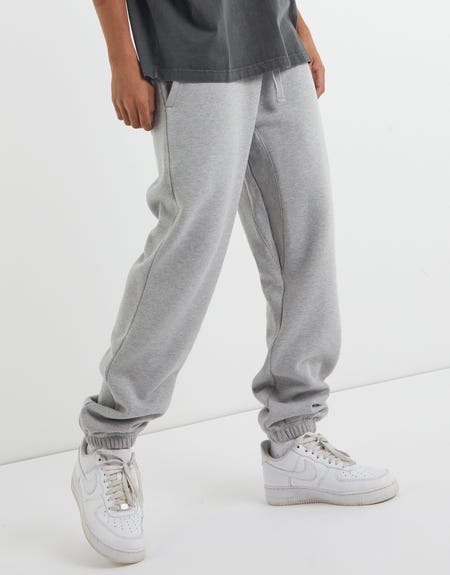 Organic Cotton Track Pants with Elastic Waist in Grey Marl