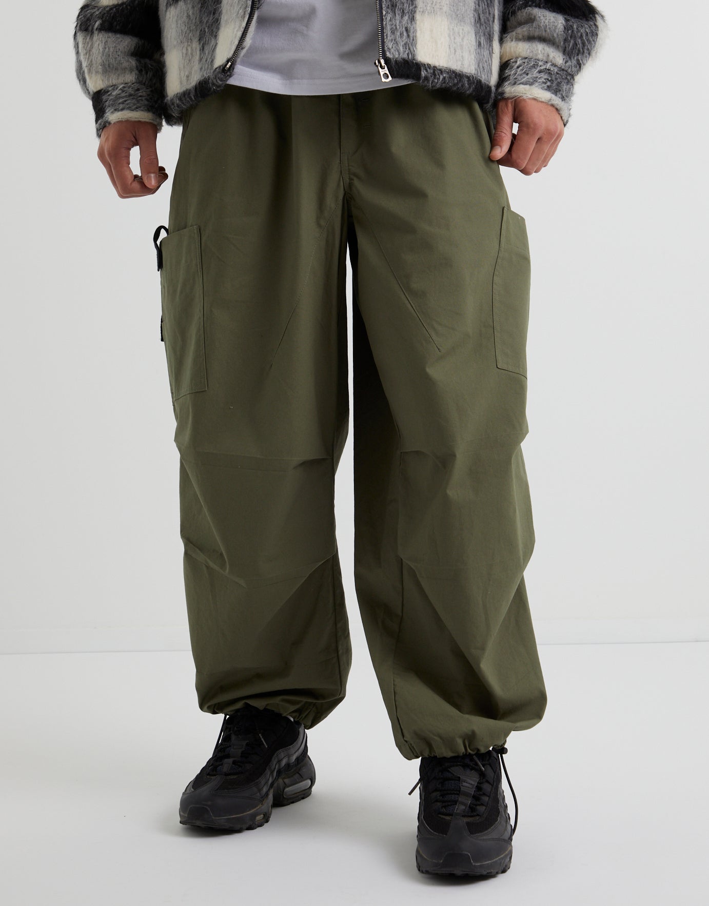 Mens Cargo Pant Multiple Pockets High Waist Trousers Straight Wide Leg Baggy