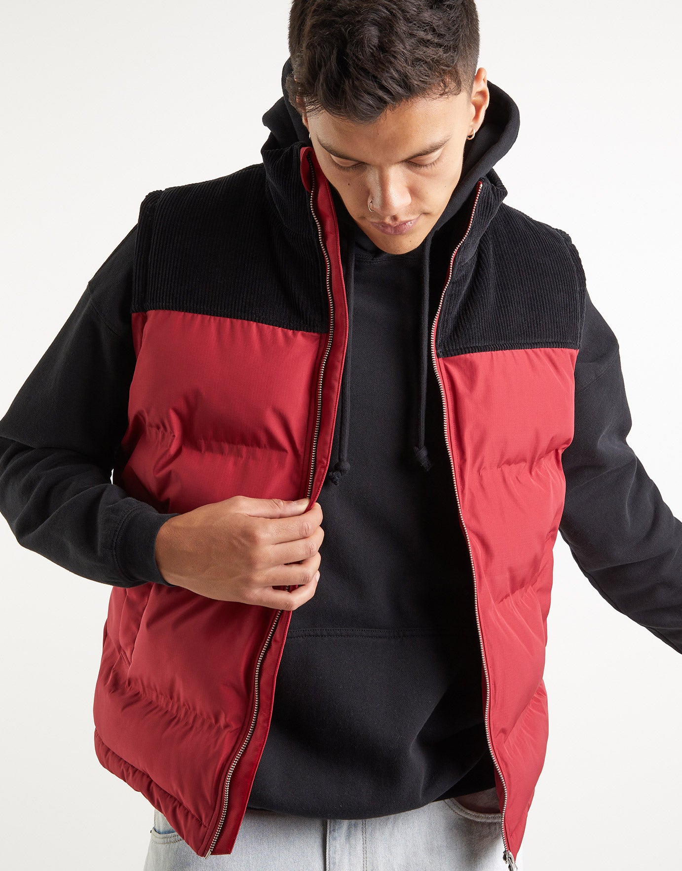 red puffa gilet