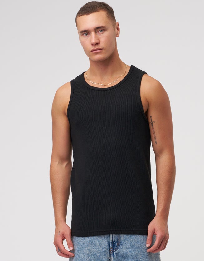 Ribbed Singlet Vest in Black | Hallensteins US