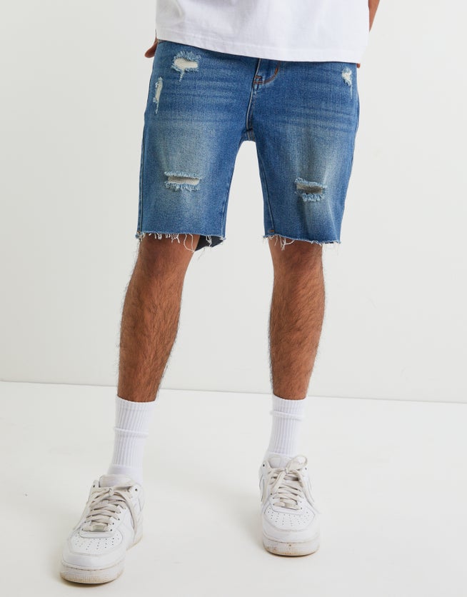 Ripped Skinny Denim Shorts in Blue | Hallensteins US