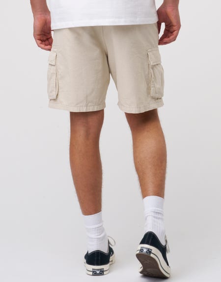 Ripstop Cropped Plain Cargo Shorts in Bone