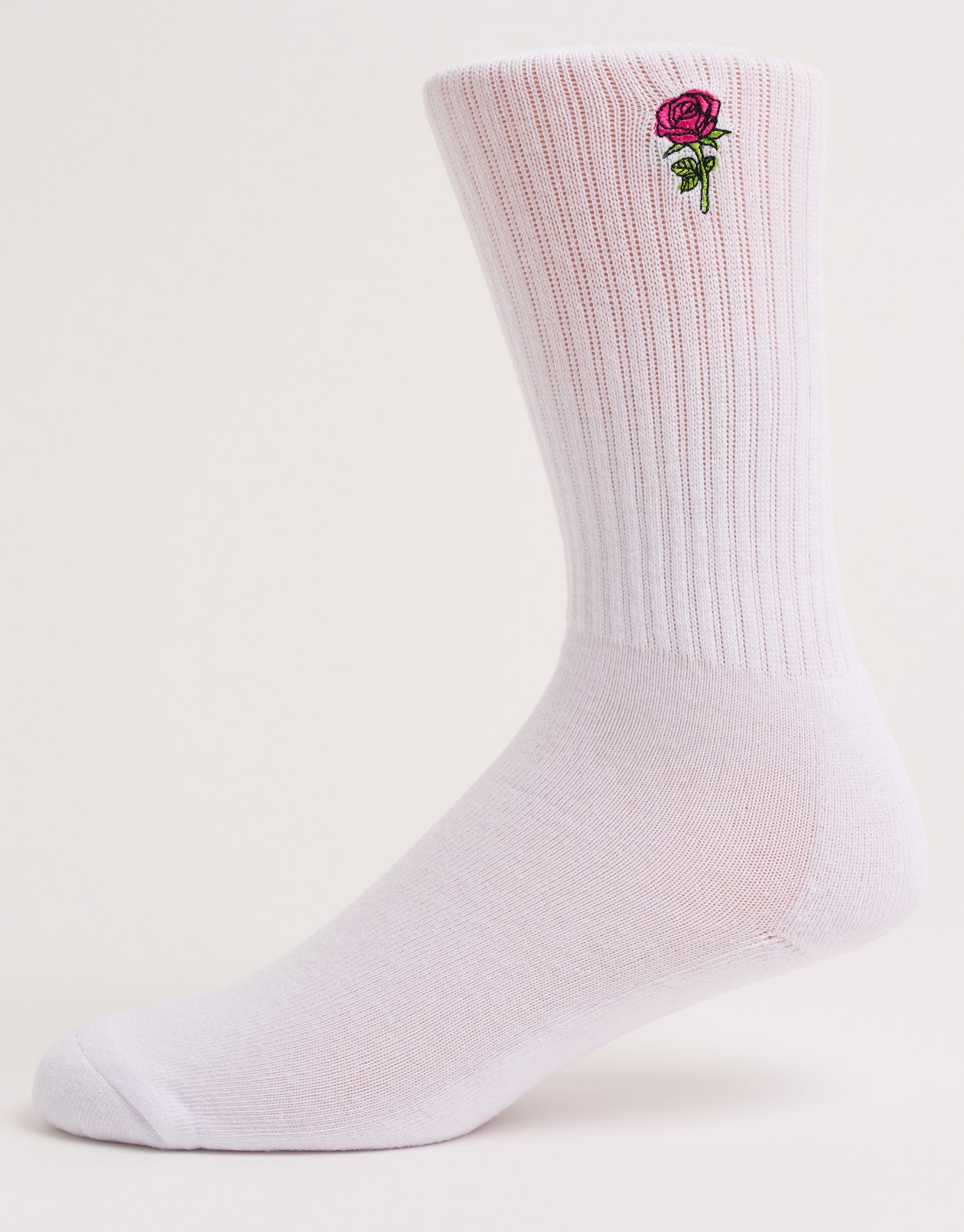 Rose Embroidered Sport Socks in White