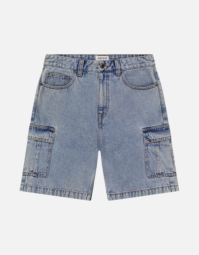 Baggy Denim Cargo Jorts in Blue | Hallensteins US