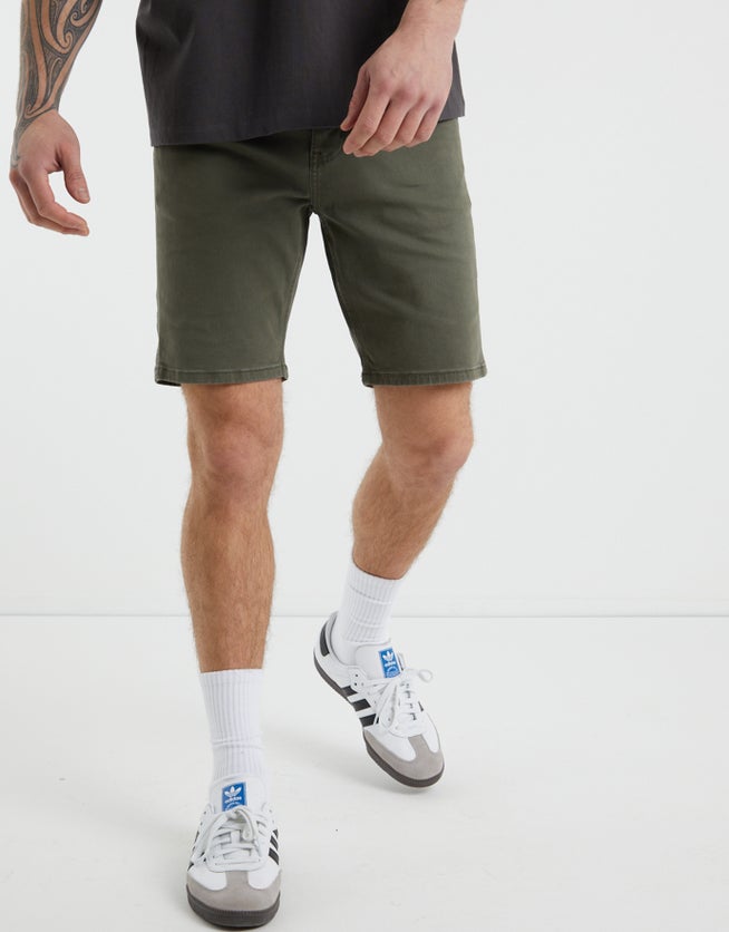 Dyed Slim Fit Denim Shorts in Khaki | Hallensteins AU