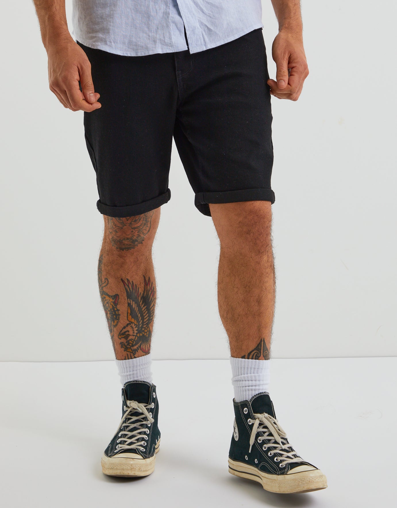 slim fit black shorts