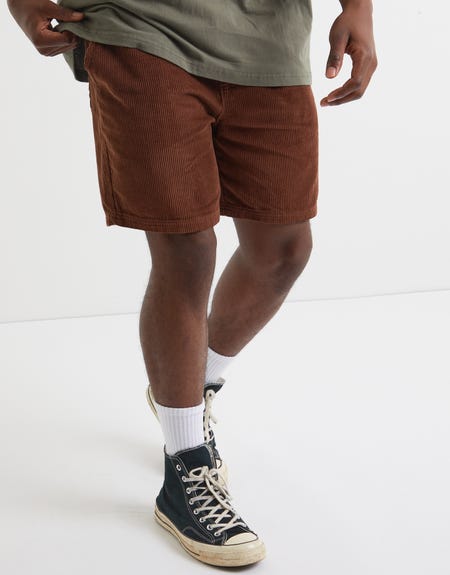 Elastic Waist Organic Corduroy Shorts in Tan