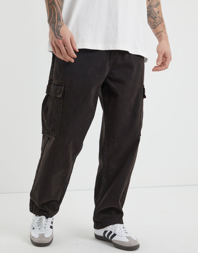 Twill Baggy Cargo Dirty Pants in Brown Tint | Hallensteins US