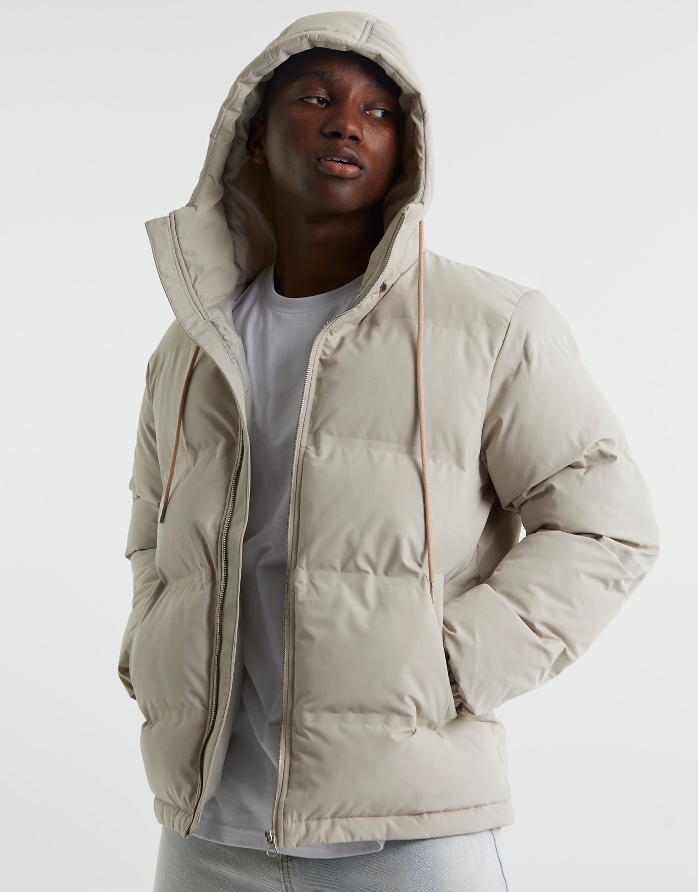 Recycled Hooded Puffer Jacket in Off White | Hallensteins AU