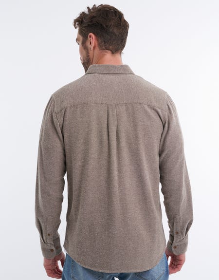 Linen Blend Long Sleeve Shirt in Oat