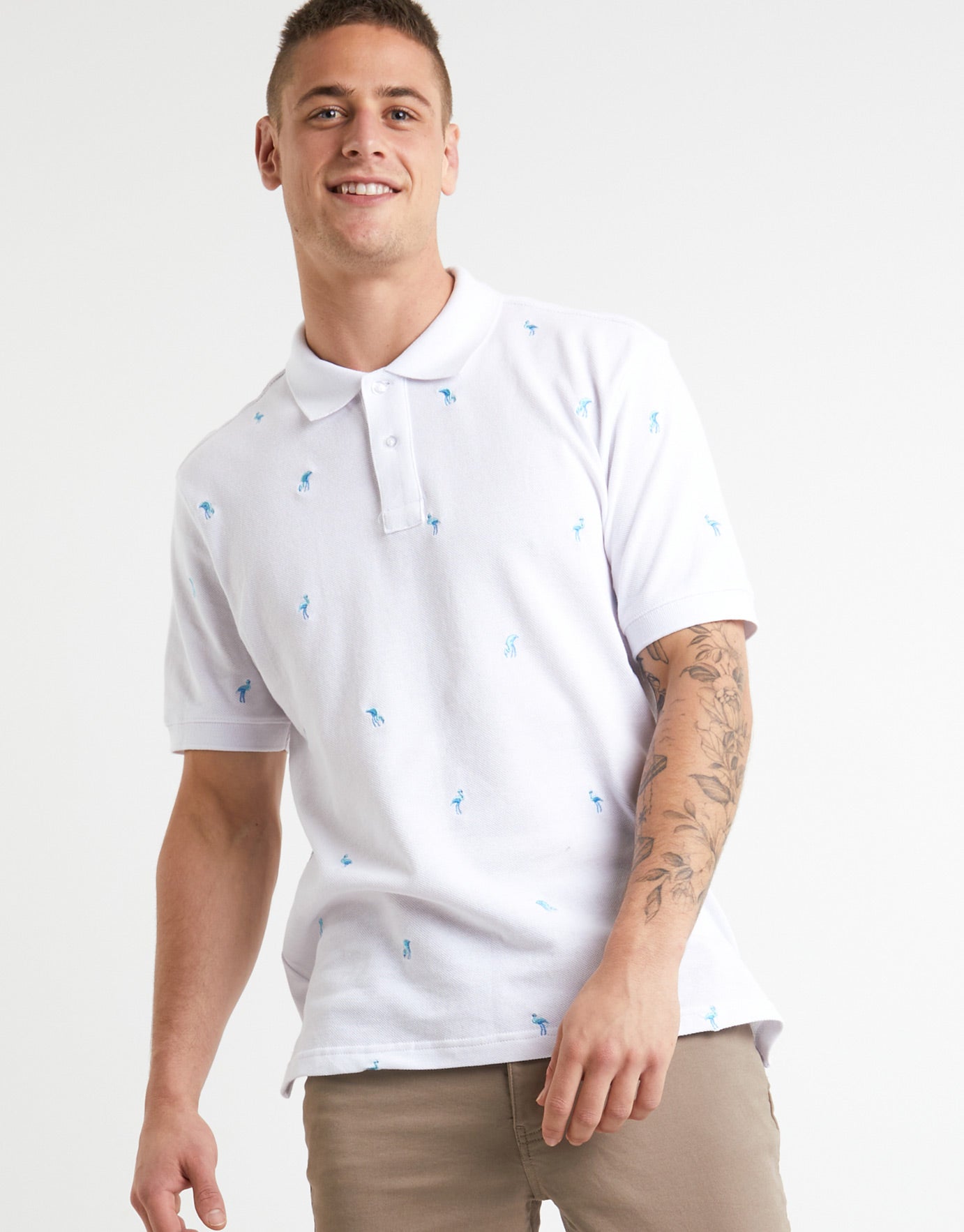 white printed polo t shirt