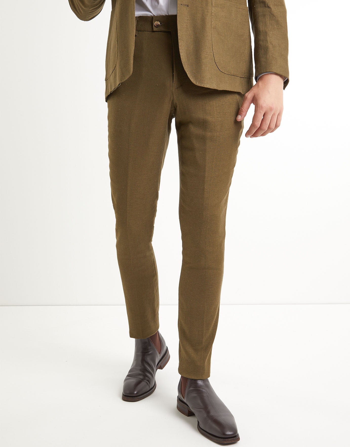 Mens Cream Linen Tailored Italian Suit Trousers
