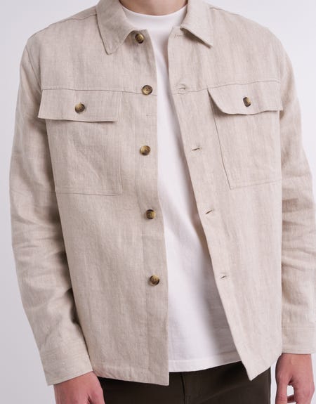 Linen Blend Long Sleeve Shirt in Oat