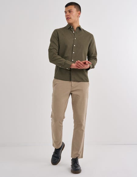 Linen Blend Long Sleeve Shirt in Moss