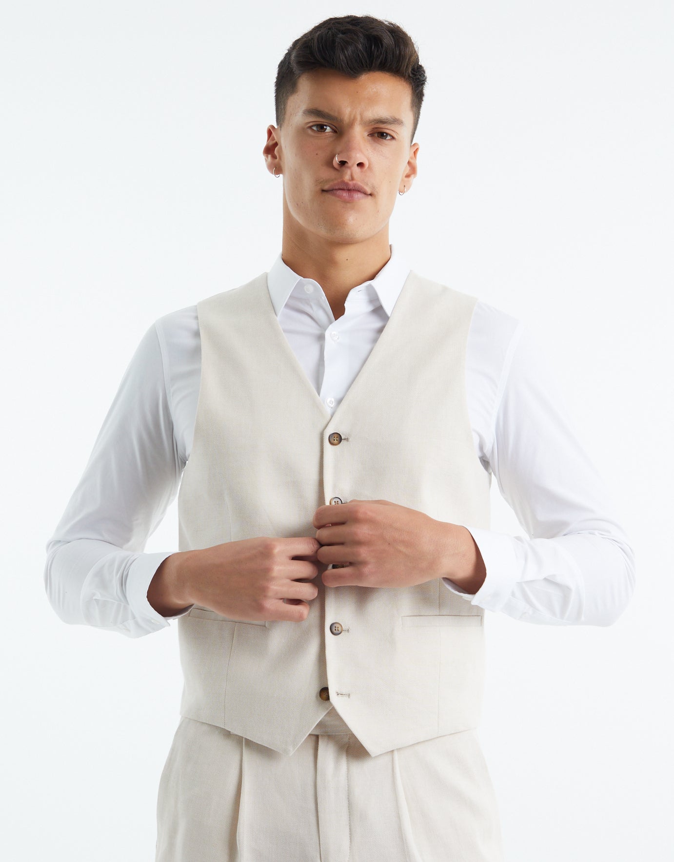 Linen Blend Long Sleeve Shirt in Oat