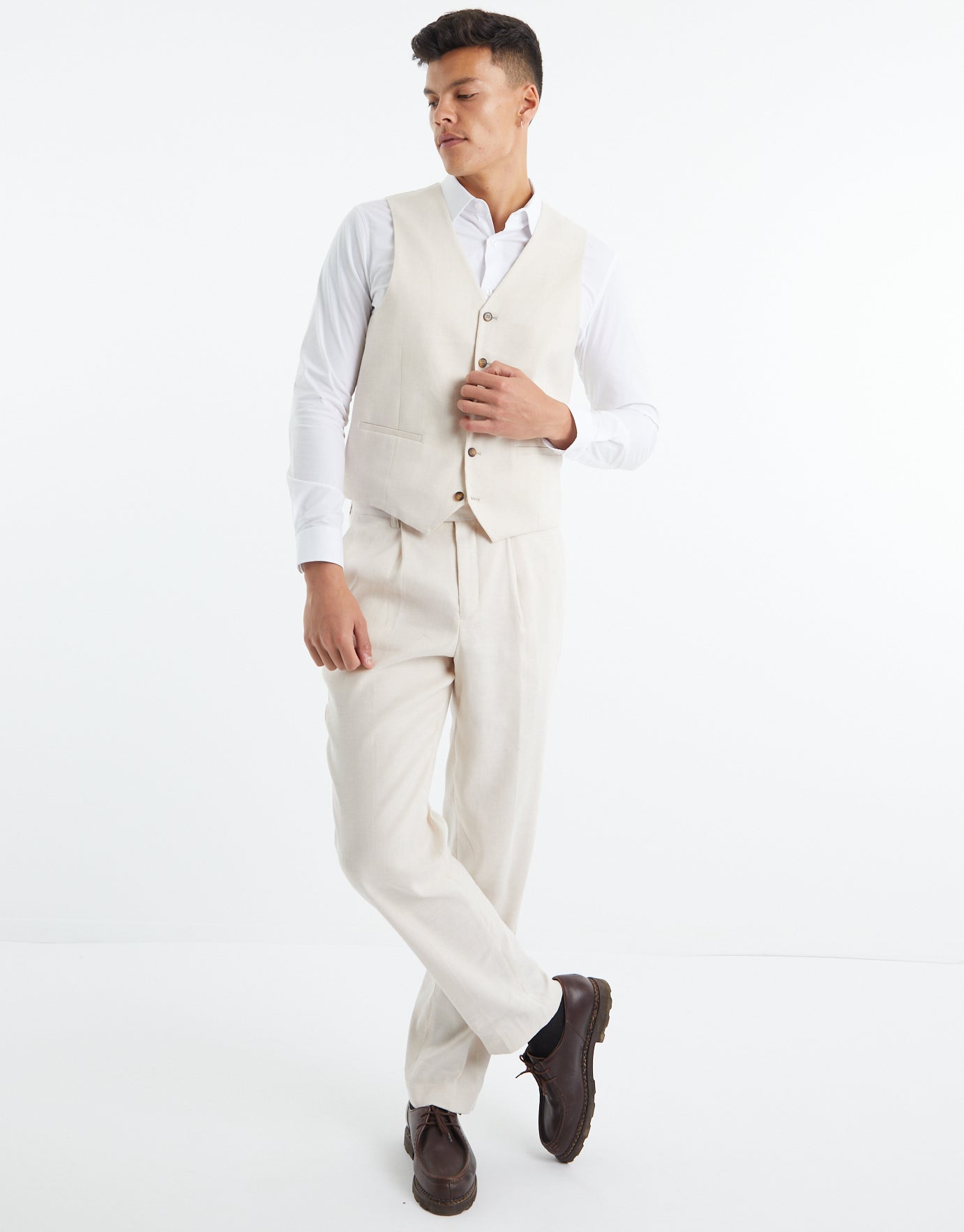 Linen-blend suit waistcoat - Beige - Ladies | H&M IN