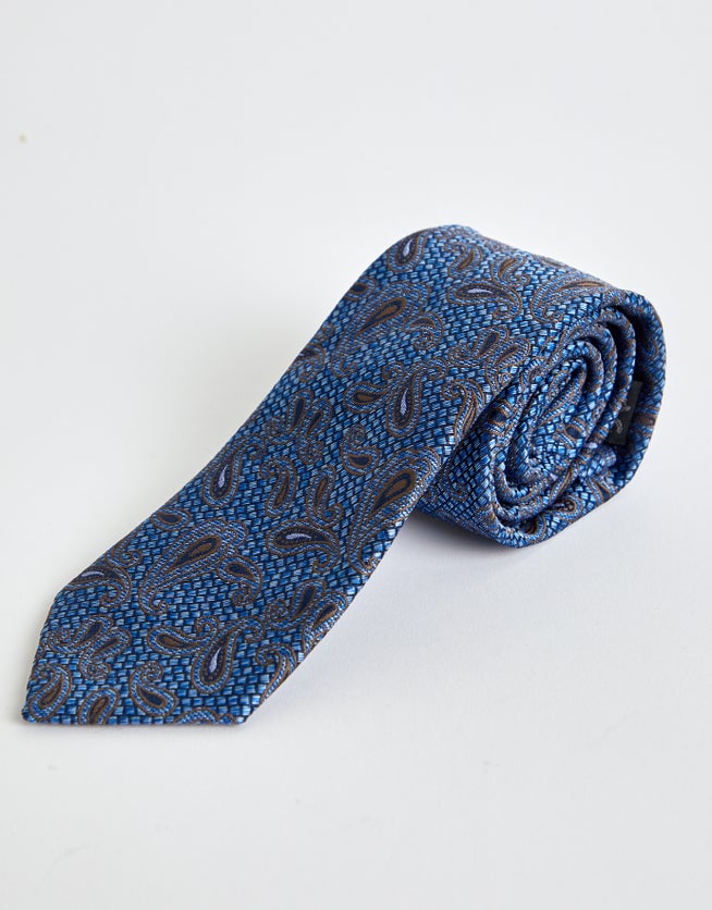 Paisley Pattern Slim Tie in Navy | Hallensteins AU