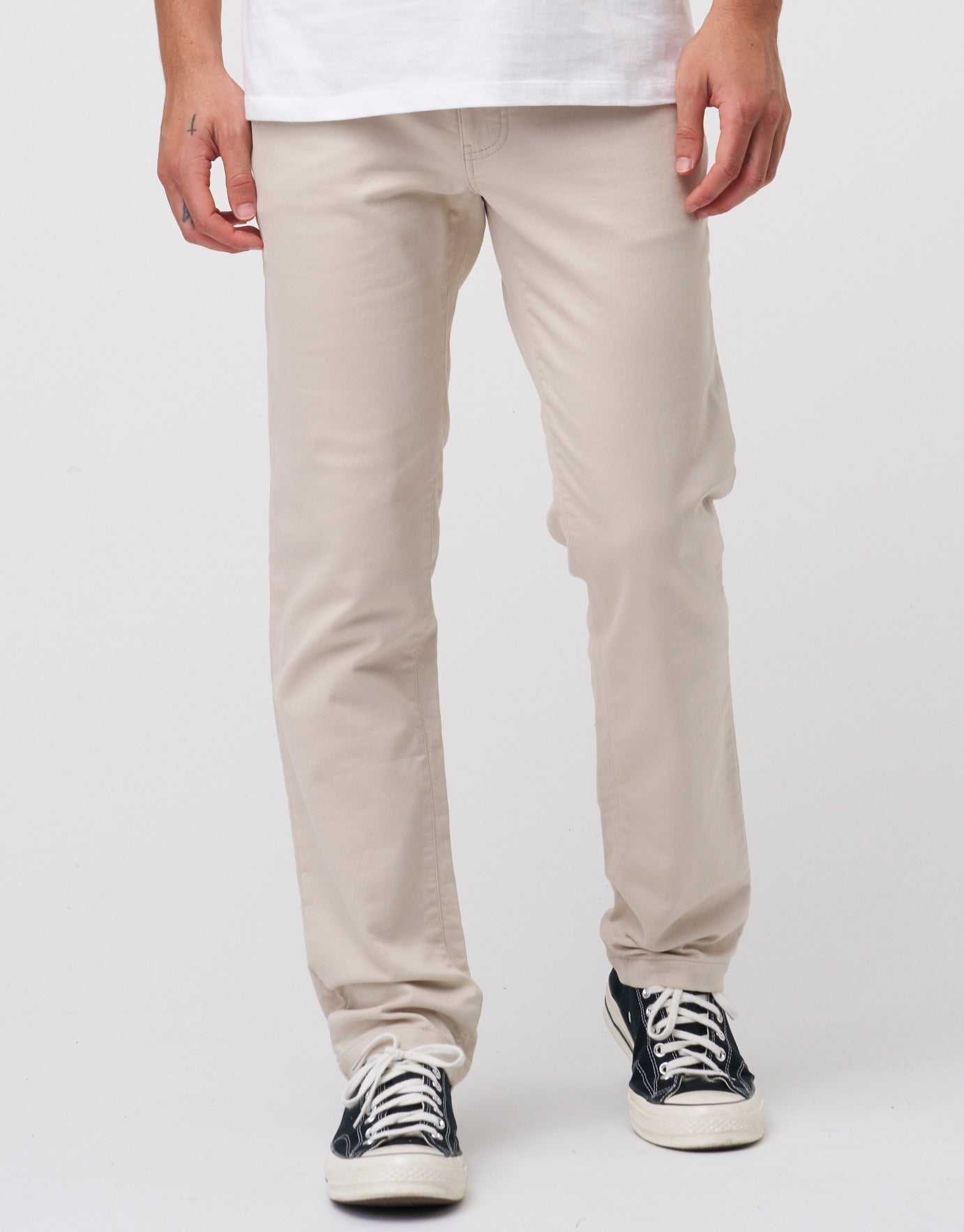 Off White Solid Cotton Narrow Pants