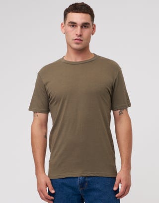 Organic Crew Neck Basic T Shirt in Tan