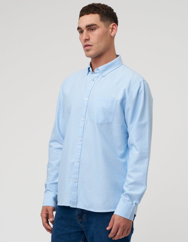 Oxford Long Sleeve Casual Shirt in Light Blue | Hallensteins NZ