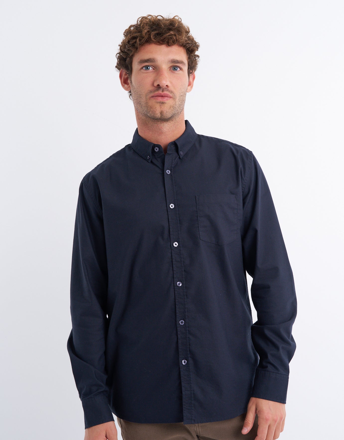 Linen Blend Long Sleeve Shirt in Oat