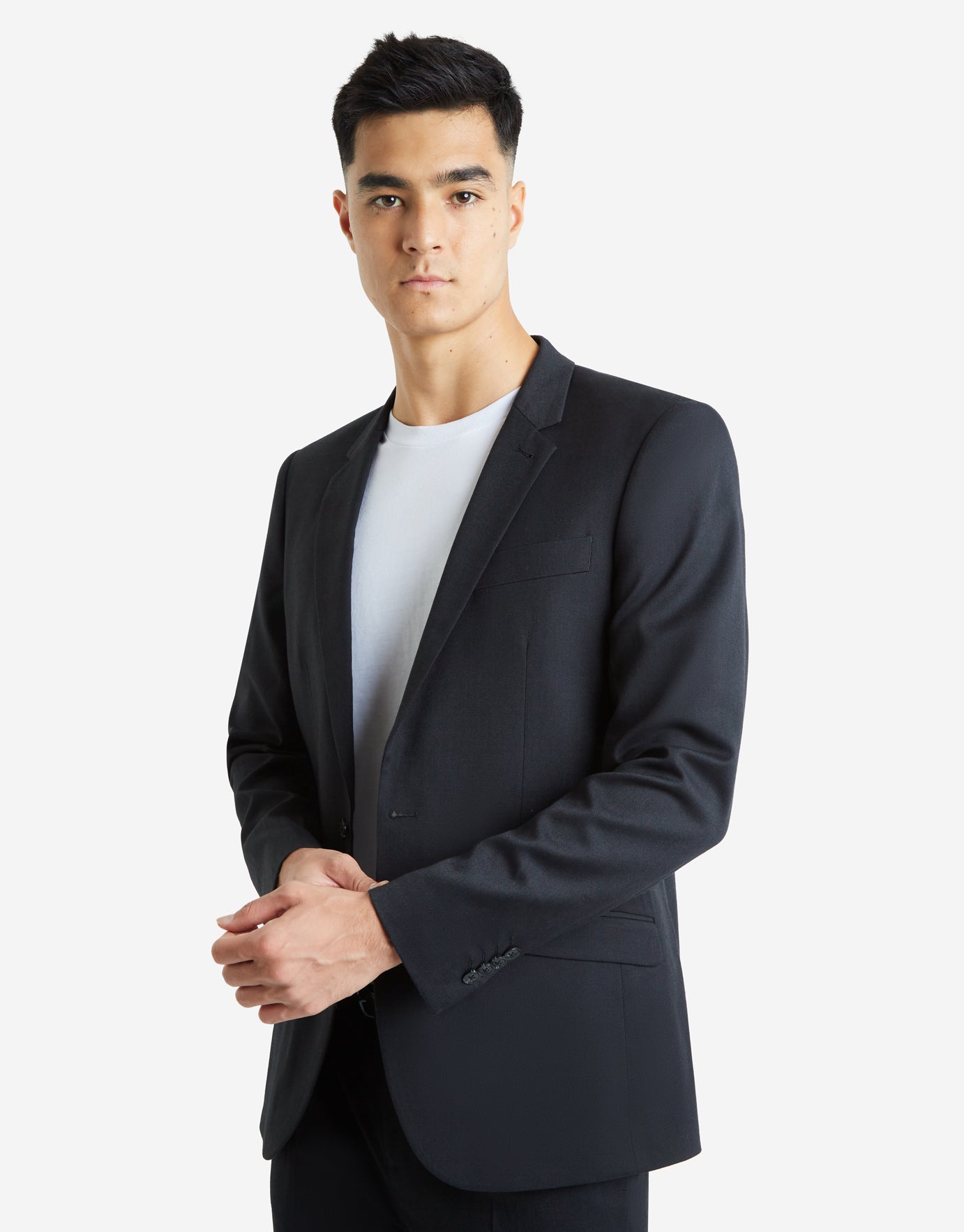 black fitted suit jacket