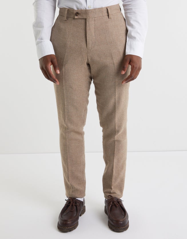 Textured Linen Blend Suit Pants in Dark Oat | Hallensteins NZ